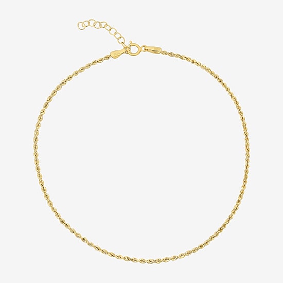 Womens 10K Gold 9 Inch Hollow Rope Ankle Bracelet