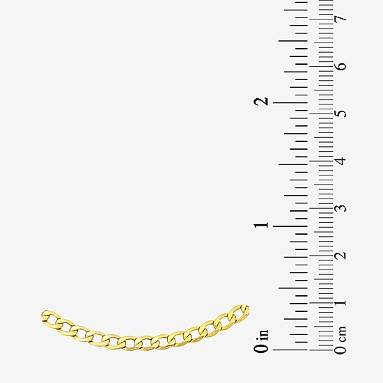 Womens 10K Gold 9 Inch Hollow Curb Ankle Bracelet