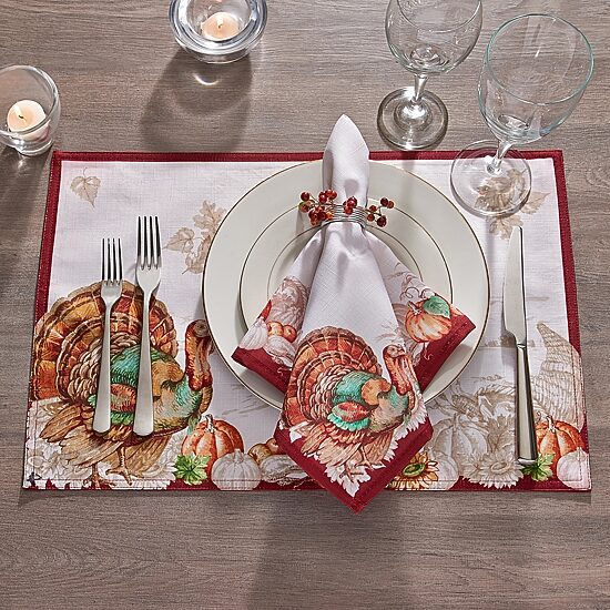Threadmade Holiday Turkey Set 8-pc. Napkins