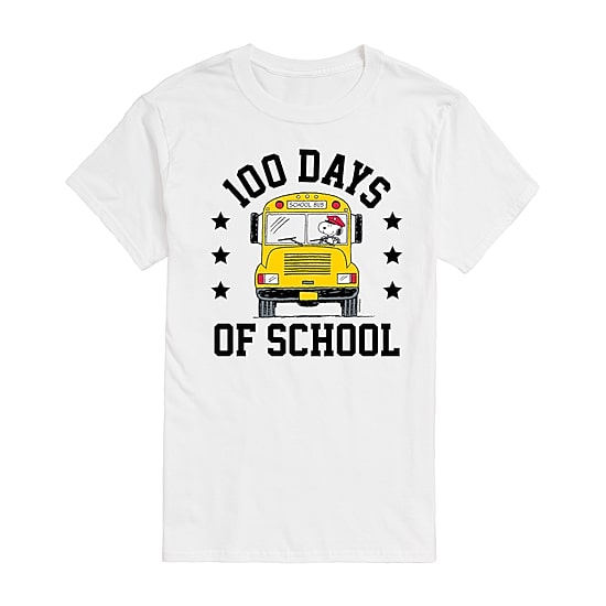 Mens Short Sleeve Snoopy 100 Days Of School Graphic T-Shirt