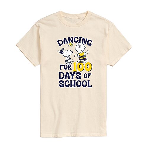 Mens Short Sleeve Peanuts 100 Days Of School Graphic T-Shirt, X-large, Beige