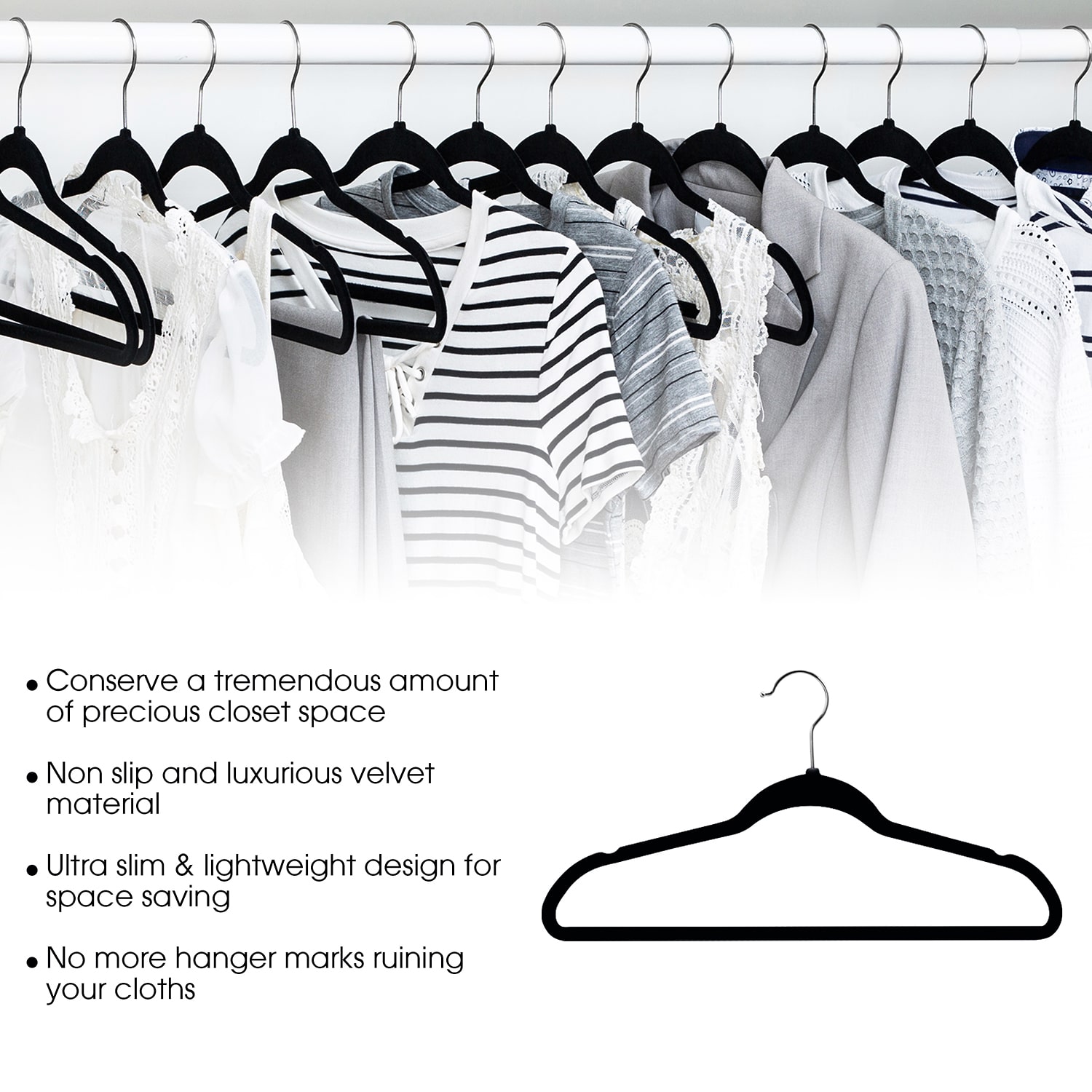 Elama Velvet Slim Profile Heavy Duty Felt 100-pc. Plastic Hangers