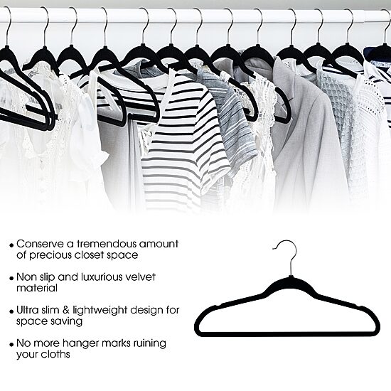 Elama Velvet Slim Profile Heavy Duty Felt 100-pc. Plastic Hangers