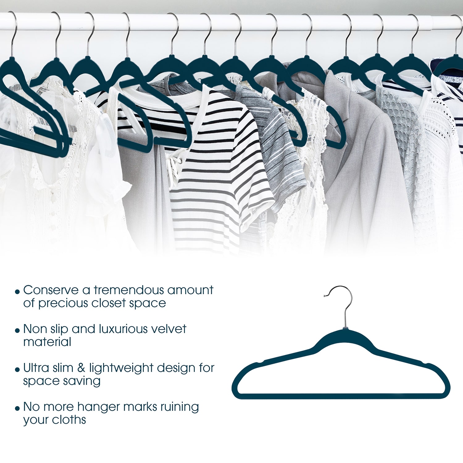 Elama Velvet Slim Profile Heavy Duty Felt 30-pc. Plastic Hangers