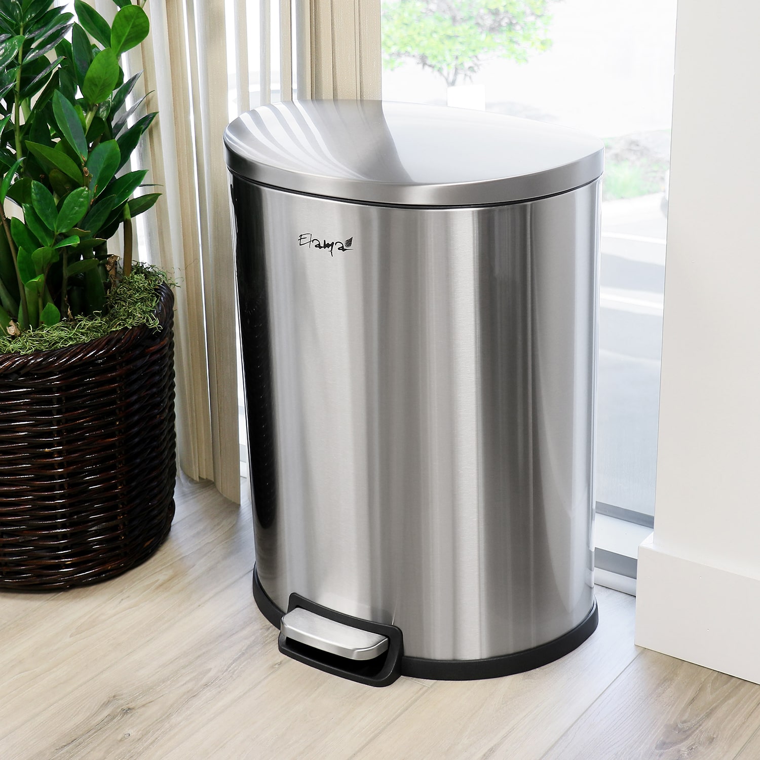 Elama 50 Liter 13 Gallon Half Circle Stainless Steel Step Trash Can