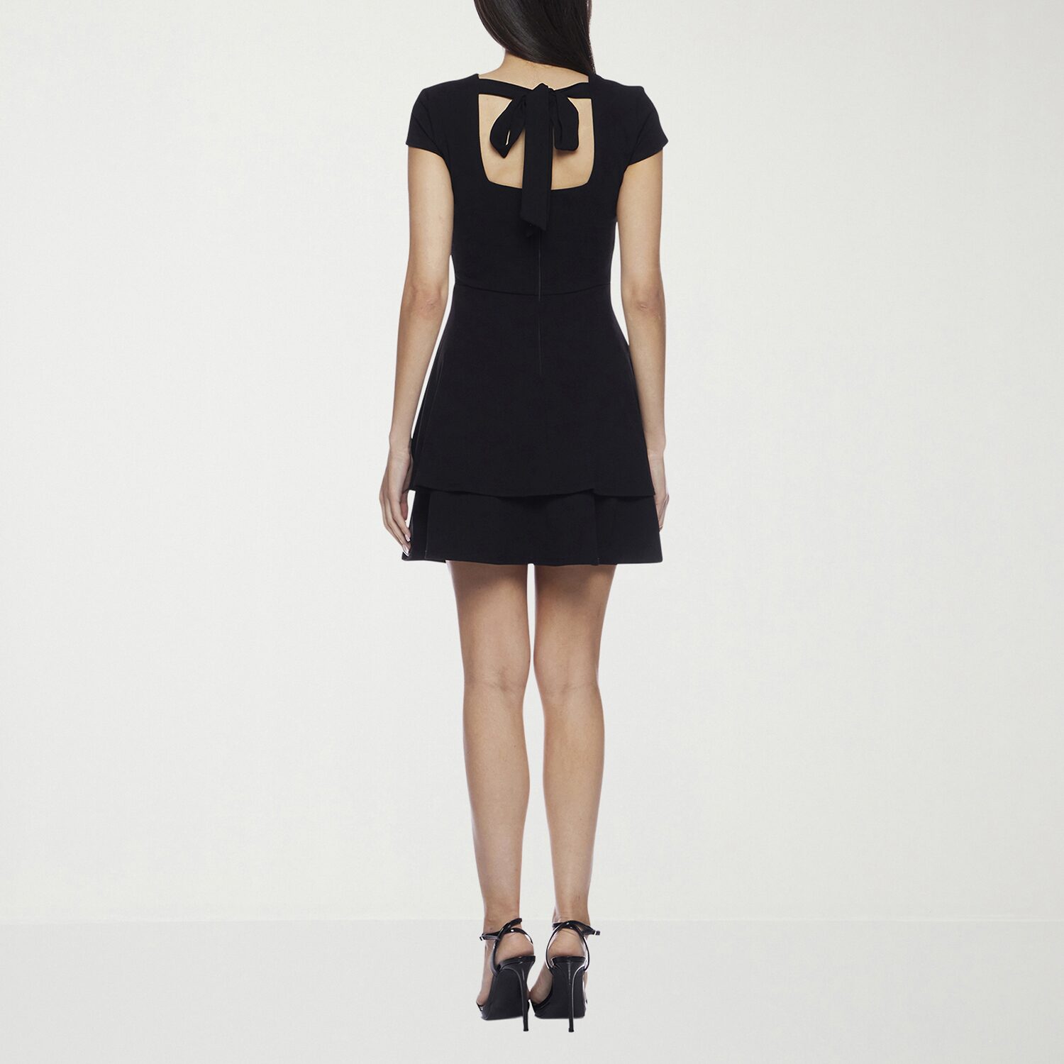 B. Smart Bow Back Womens Juniors Crew Neck Short Sleeve Cap Fit + Flare Dress