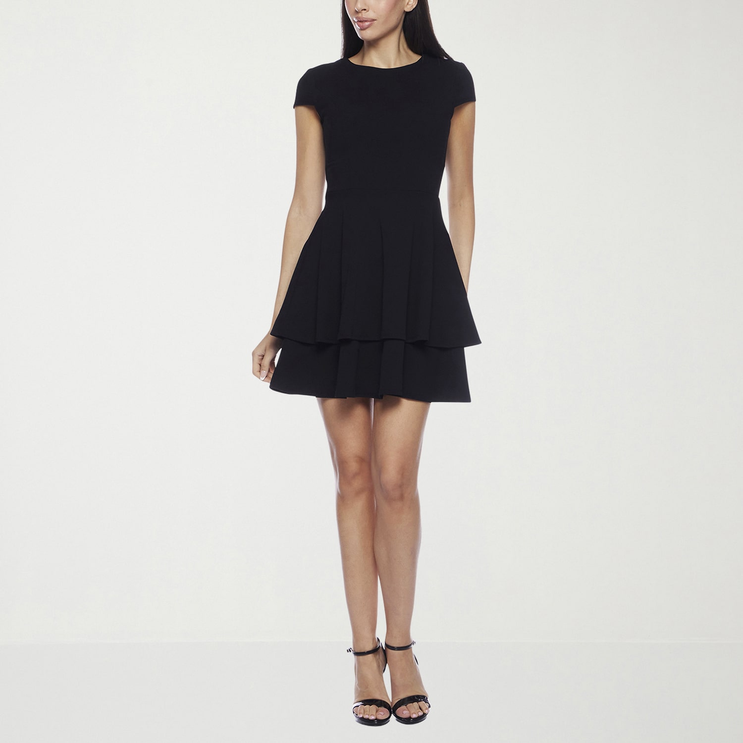 B. Smart Bow Back Womens Juniors Crew Neck Short Sleeve Cap Fit + Flare Dress