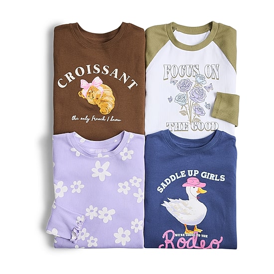 Thereabouts Little & Big Kid Girls Crew Neck Long Sleeve Regular Fit Graphic T-Shirt