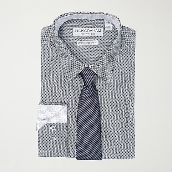 Nick Graham Mens Spread Collar Long Sleeve Shirt + Tie Set