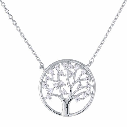 Silver Treasures Sterling Silver Cubic Zirconia Tree of Life Pendant Necklace, One Size