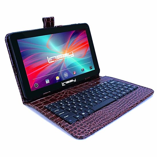 10.1" Quad Core 2GB RAM 32GB Storage Android 12 Tablet with Brown Crocodile Style Leather Keyboard"