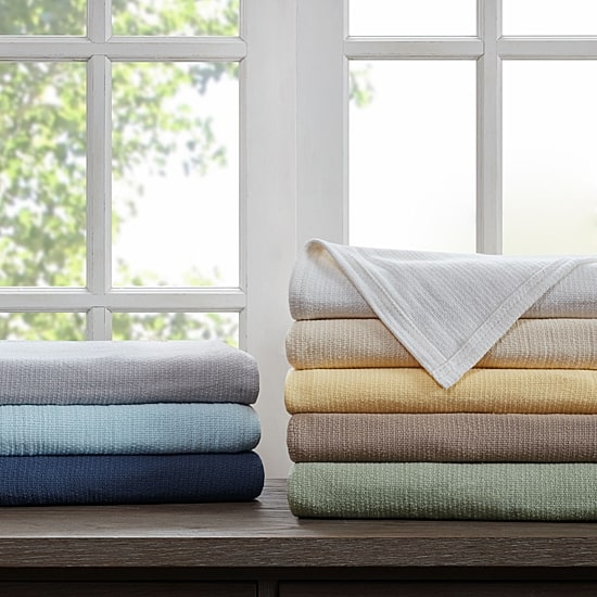 Madison Park Freshspun Basketweave 100% Cotton Blanket