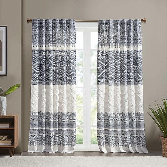 INK+IVY Mila 50"W X 84"L Cotton Printed With Chenille Detail And Lining Rod Pocket Light-Filtering Single Curtain Panel