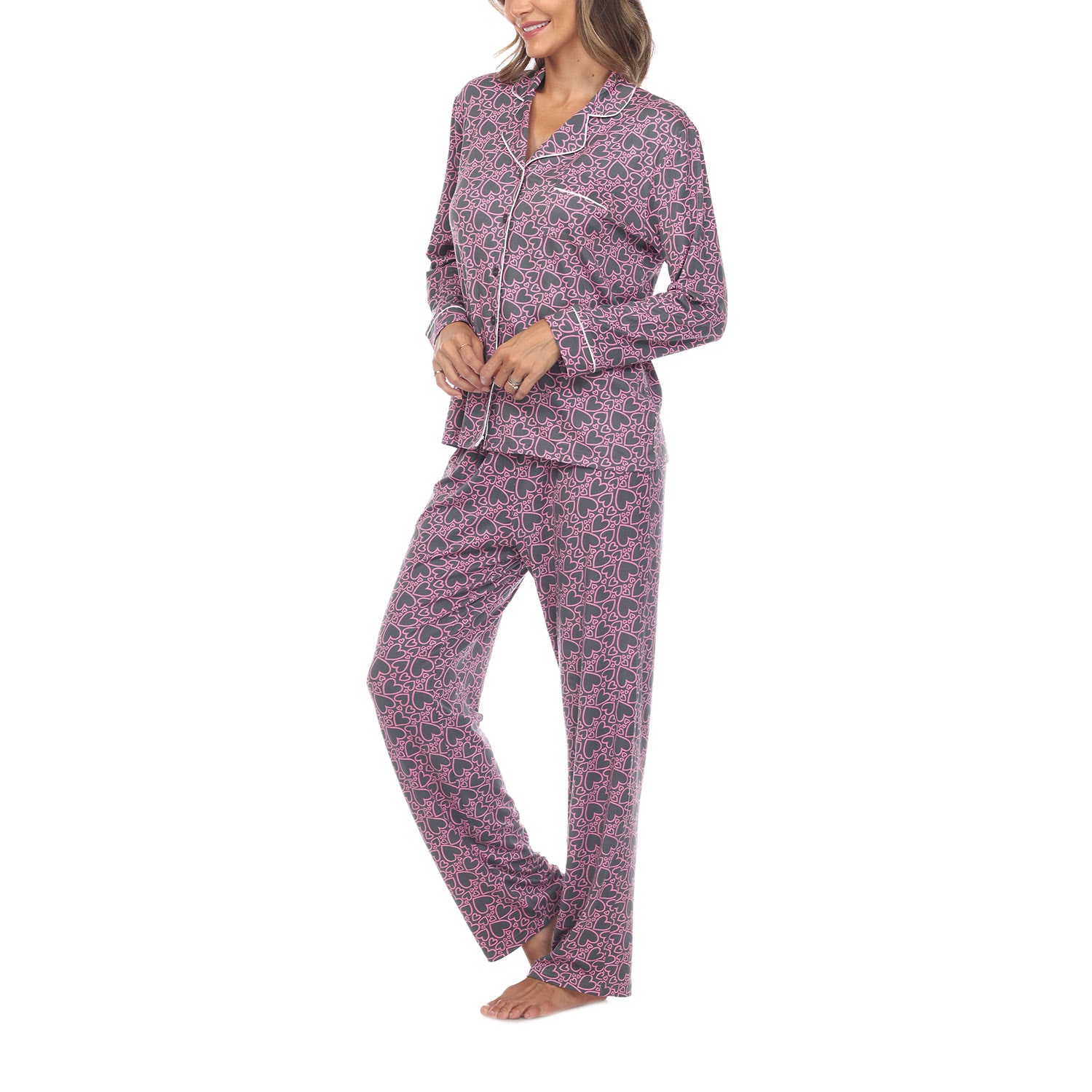 White Mark Womens Long Sleeve 2-pc. Pajama Set
