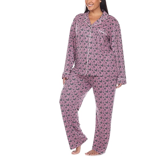 White Mark Womens Long Sleeve 2-pc. Plus Pajama Set