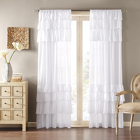 Madison Park Joycelyn Cotton Oversized Ruffle Rod Pocket Light-Filtering Single Curtain Panel