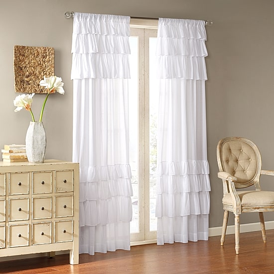 Madison Park Joycelyn Cotton Oversized Ruffle Rod Pocket Light-Filtering Single Curtain Panel
