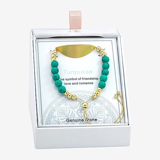 Sparkle Allure Empowerment Womens Blue Turquoise 14K Gold Over Brass Beaded Bracelet