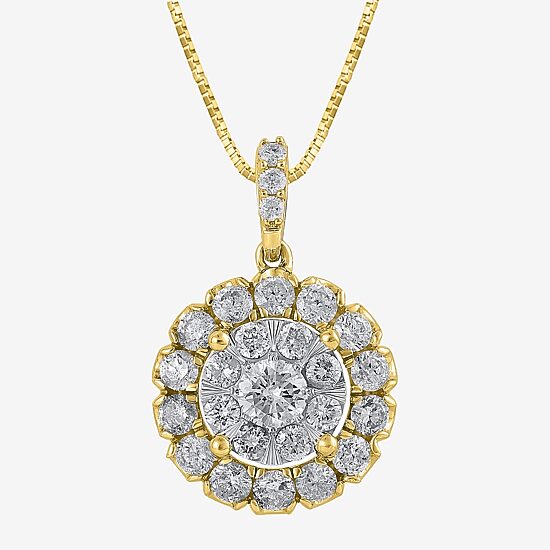 Diamond Blossom Womens 1 CT. T.W. Natural White Diamond 10K Gold 18 Inch Pendant Necklace