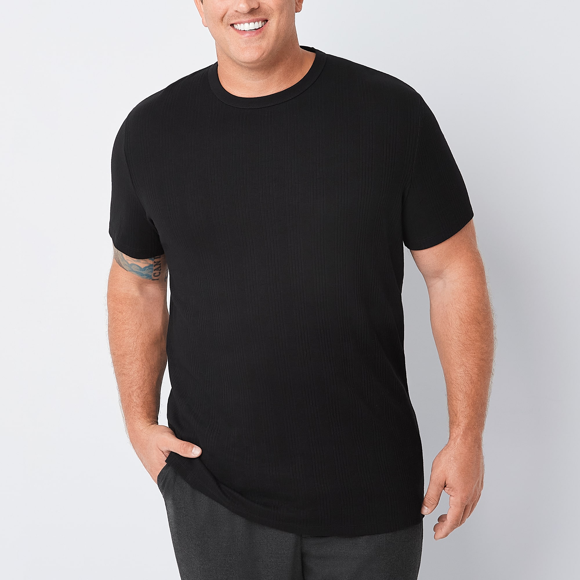 Shaquille O'Neal XLG™ Ribbed Dropneedle Mens Crew Neck Short Sleeve Big and Tall T-Shirt