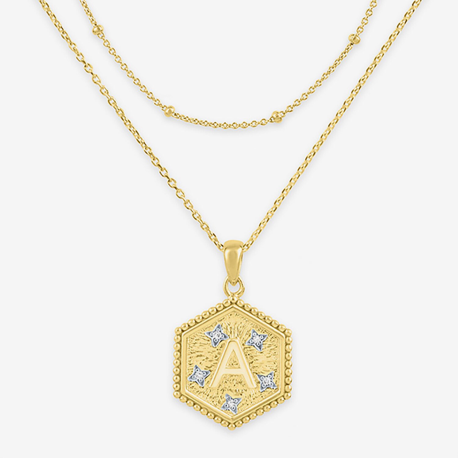Intial "A" Womens Diamond Accent Natural White 14K Gold Over Silver 2-pc. Necklace Set