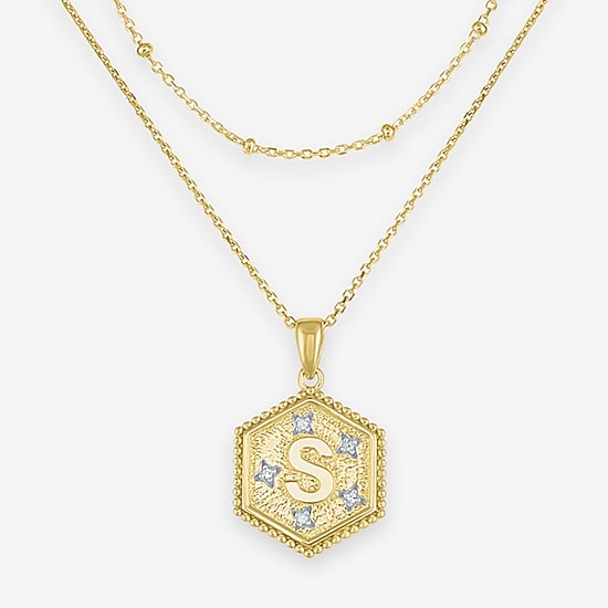 Intial "A" Womens Diamond Accent Natural White Diamond 14K Gold Over Silver 2-pc. Necklace Set