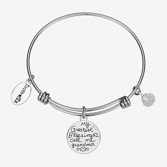 Footnotes Grandma Womens Crystal Stainless Steel Round Bangle Bracelet
