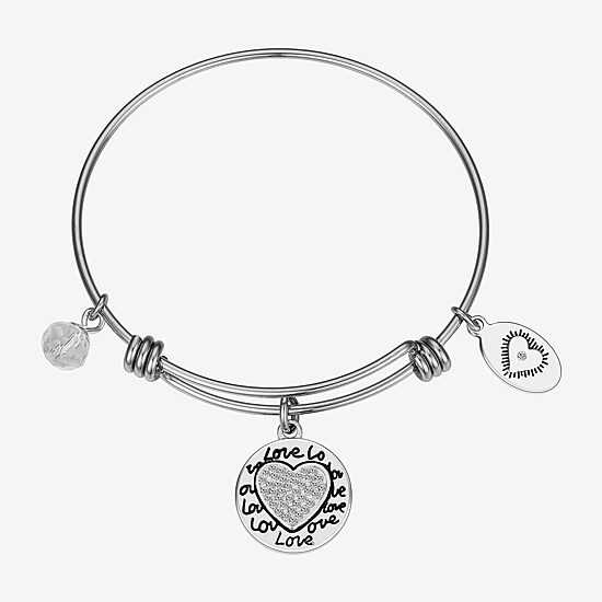 Footnotes Grandma Womens Crystal Stainless Steel Round Bangle Bracelet