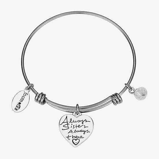 Footnotes Sister Womens Crystal Stainless Steel Heart Bangle Bracelet
