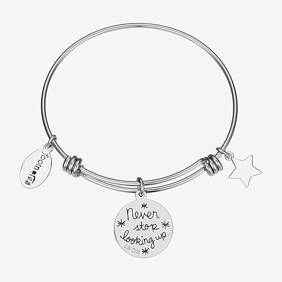 Footnotes Womens Crystal Stainless Steel Moon Round Star Bangle Bracelet