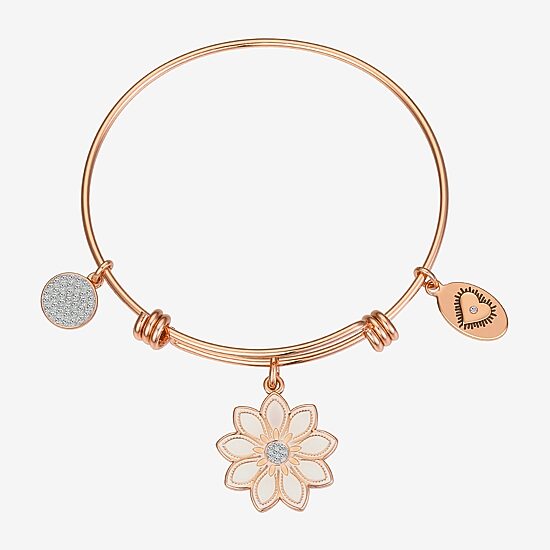 Footnotes Womens Crystal Stainless Steel Flower Bangle Bracelet