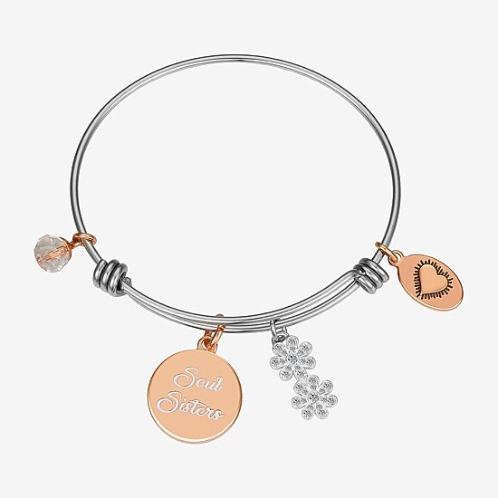Footnotes Soul Sister Womens Stainless Steel Flower Round Bangle Bracelet