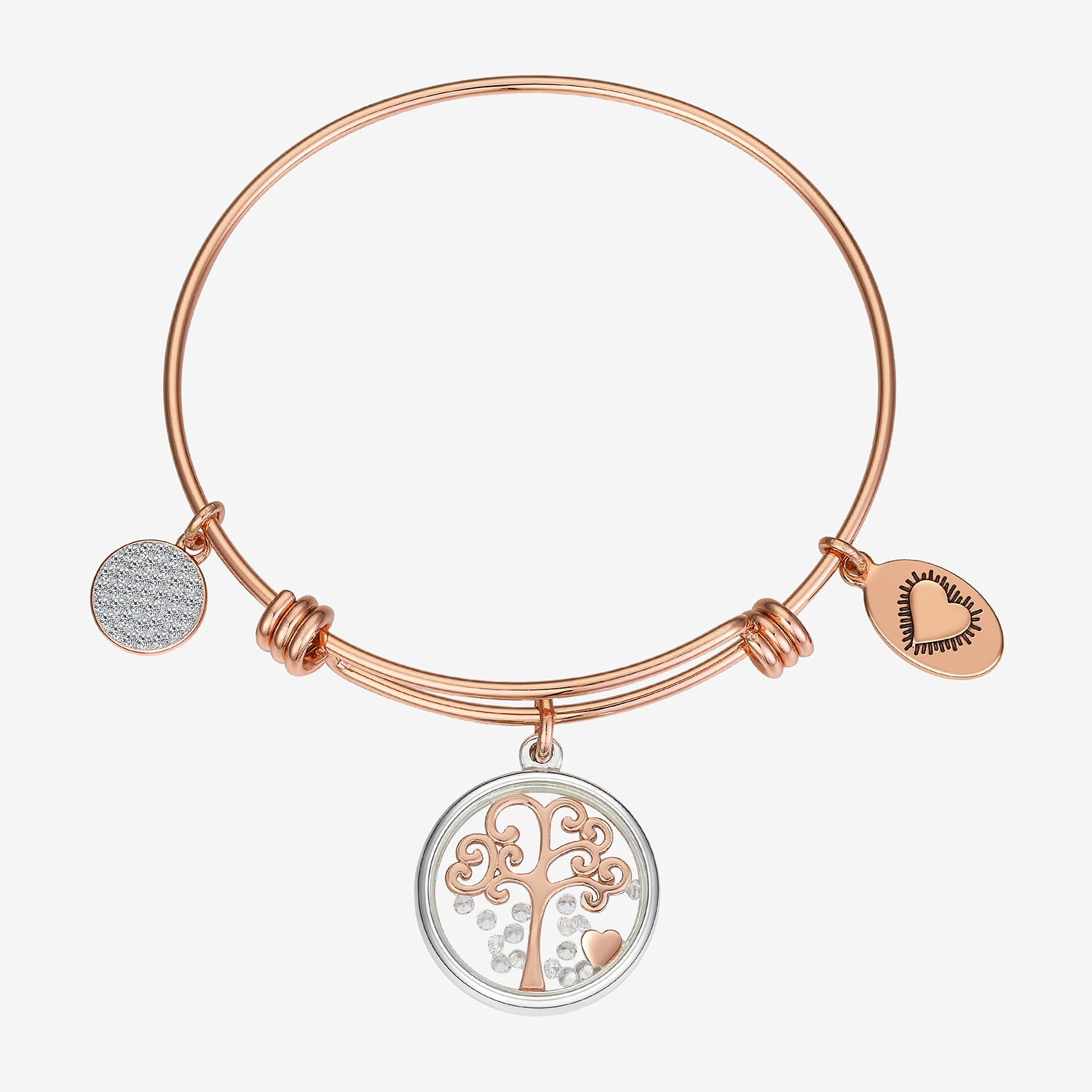 Footnotes Tree Womens Cubic Zirconia Stainless Steel Round Bangle Bracelet