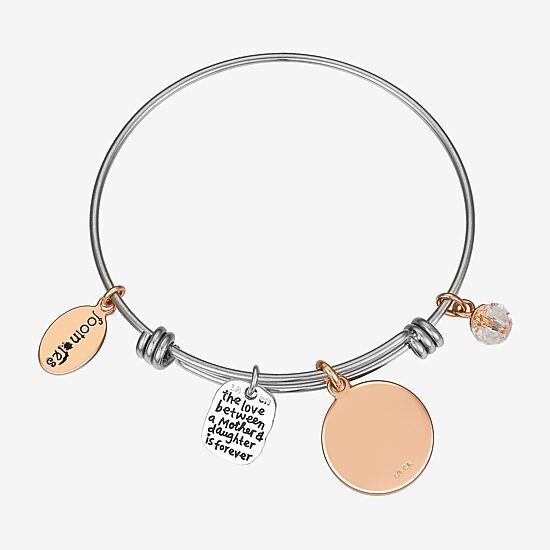 Footnotes Mother & Daughter Womens Stainless Steel Round Bangle Bracelet