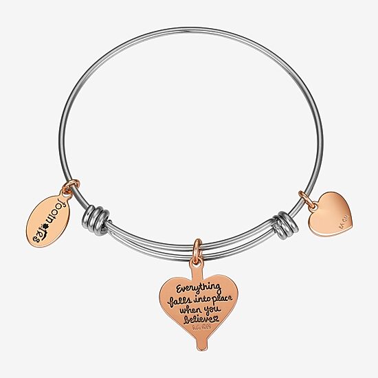 Footnotes Womens Stainless Steel Cross Heart Bangle Bracelet