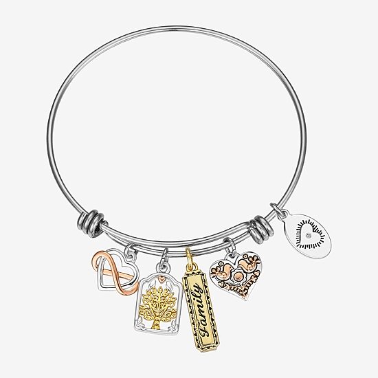Footnotes Family Tree Womens Stainless Steel Heart Infinity Bangle Bracelet