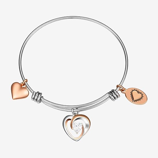 Footnotes Grandma Womens Crystal Stainless Steel Heart Bangle Bracelet