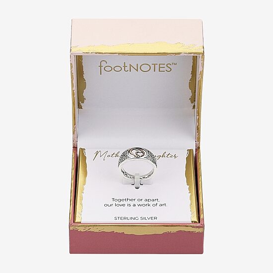 Footnotes Mother & Daughter Filigree Womens 3MM Sterling Silver Heart Band