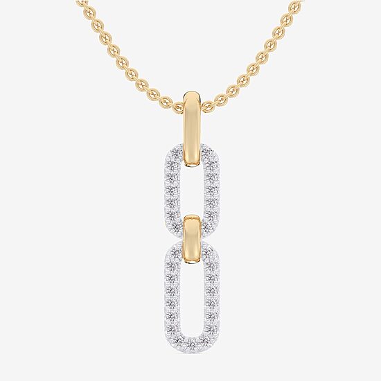 (G-H / Si1-Si2) Womens 1/6 CT. T.W. Lab Grown White Diamond 10K Gold Paperclip 18 Inch Pendant Necklace
