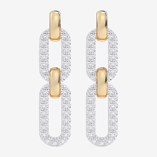 (G-H / Si1-Si2) Womens 1/4 CT. T.W. Lab Grown White Diamond 10K Gold Paperclip Drop Earrings
