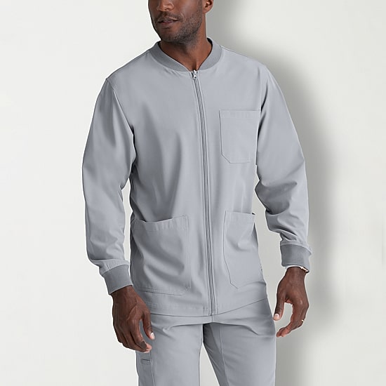 Skechers Sk0408 Structure 3-Pocket Crewneck Warm-Up Mens Tag Free Stretch Fabric Moisture Wicking Scrub Jackets