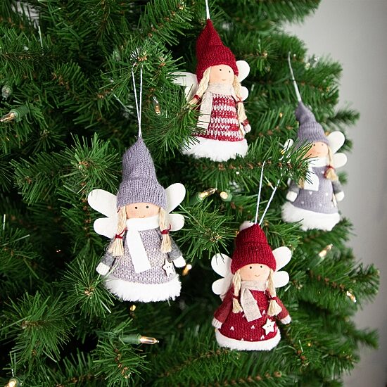 Northlight Red And Gray Plush Angel 4-pc. Christmas Ornament