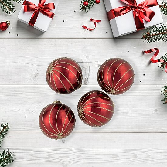Northlight Red And Gold Striped Ball 4-pc. Christmas Ornament