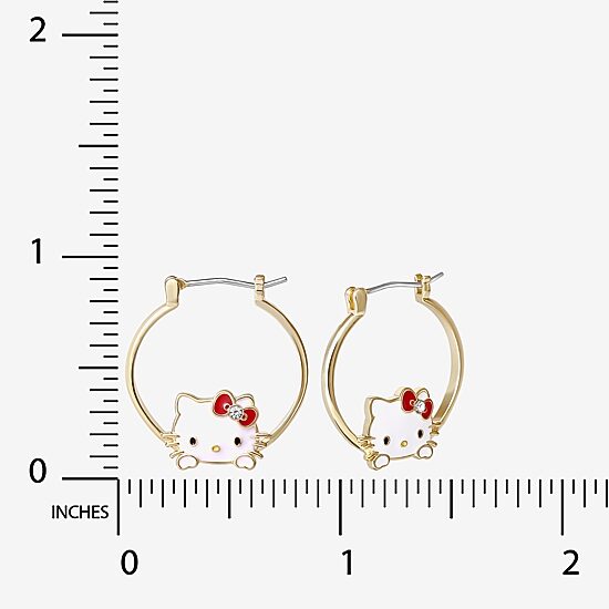 Womens Crystal 18K Gold Over Brass 25.4mm Bow Hello Kitty Hoop Earrings