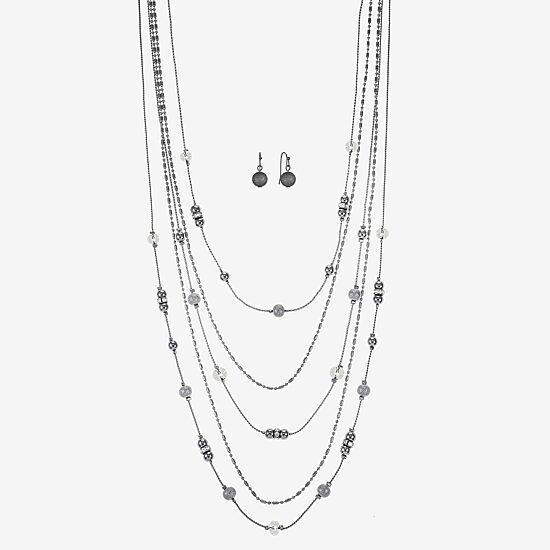 Liz Claiborne Layered Necklace And Drop Earring Womens 2-pc. Jewelry Set