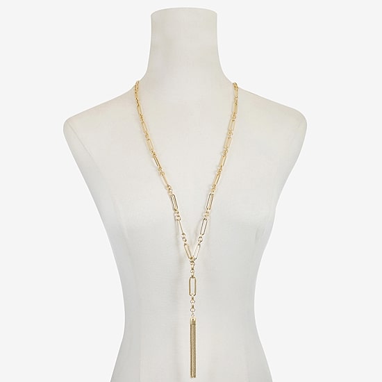 Liz Claiborne Tassle Womens Paperclip 32 Inch Pendant Necklace