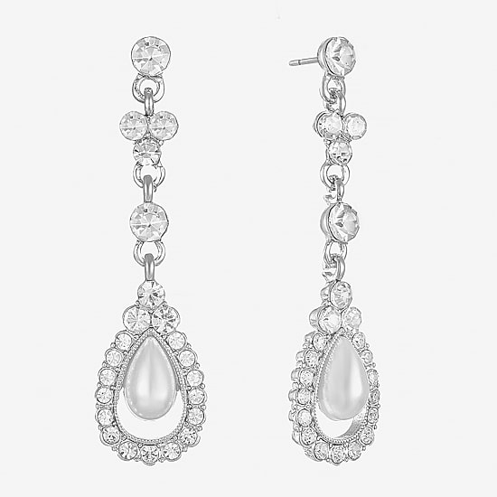 Monet Jewelry Timeless Womens Glass Simulated Pearl Hypoallergenic Drop Earrings