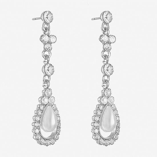 Monet Jewelry Timeless Womens Glass Simulated Pearl Hypoallergenic Drop Earrings
