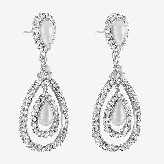 Monet Jewelry Timeless Womens Glass Simulated Pearl Hypoallergenic Drop Earrings