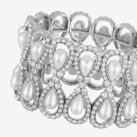 Monet Jewelry Timeless Womens Glass Simulated Pearl Stretch Bracelet